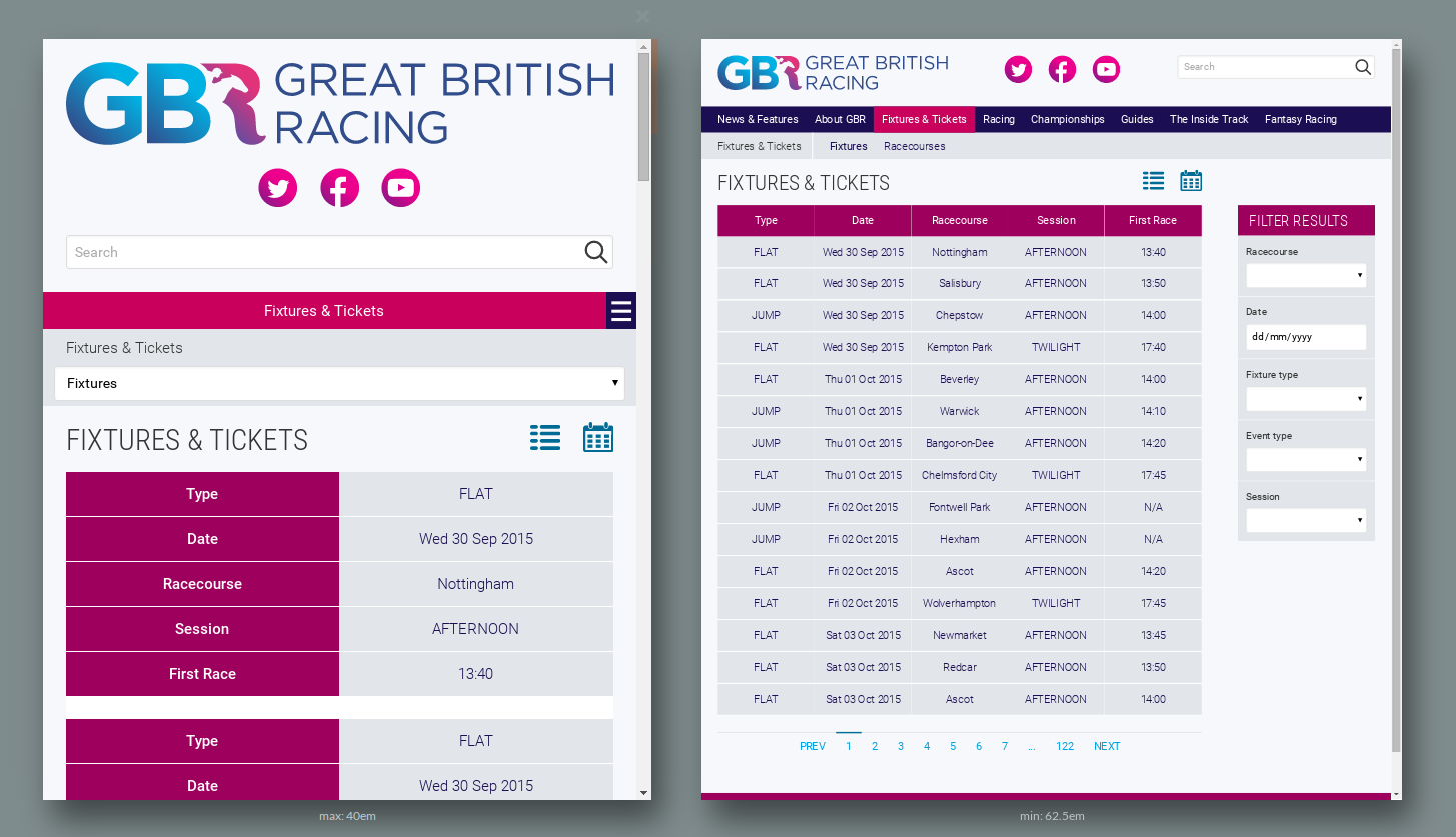 Great British Racing Website responsivity